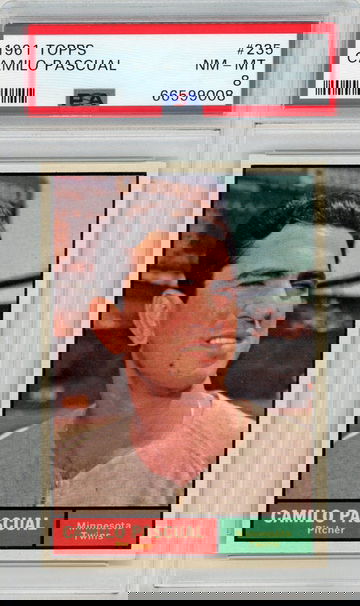 1961 Topps #235 Camilo Pascual PSA 8 New Label Vintage Baseball Twins Cuba