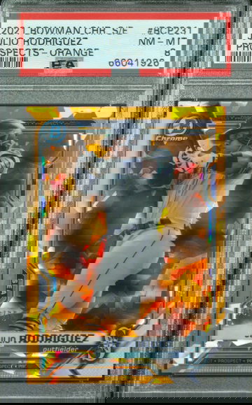 2021 JULIO RODRIGUEZ Bowman Chrome Sapphire Orange Refractor 36/75 PSA 8 NM-MT