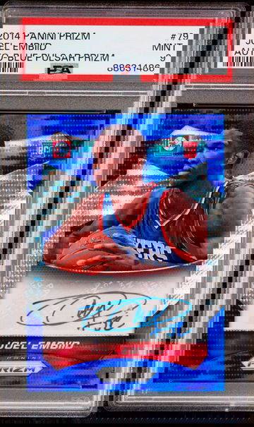 2014 Joel Embiid Panini Prizm Blue Rookie Pulsar Auto /199 PSA 9 #79 Autograph RC SP