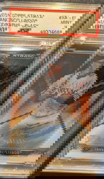 2015 Topps Strata Francisco Lindor Rookie Autograph Black /50 PSA 9