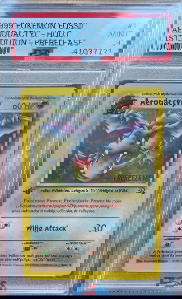 1999 Pokemon Fossil 1st Edition Pre-release Aerodactyl #1 PSA 9