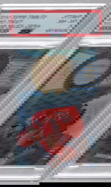 2014 TOPPS TRIBUTE TITANS RELICS #TTRMT MIKE TROUT SEPIA SP /35 POP 5 NONE HIGHER! PSA 8 NM-MT