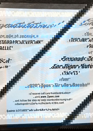 Fernando Tatis Jr. 2020 Topps Tier One Baseball Silver Ink Autograph