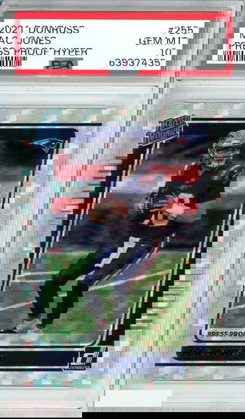 2021 PANINI DONRUSS MAC JONES #255 PRESS PROOF HYPER ROOKIE RC PSA 10 GEM MT