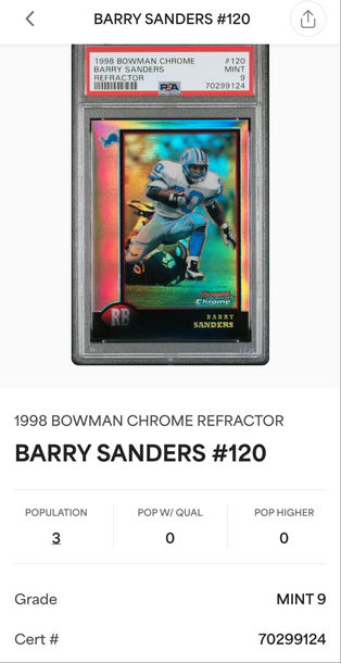 1998 Bowman Chrome Barry Sanders Refractor #120 REFRACTOR not the Preview 