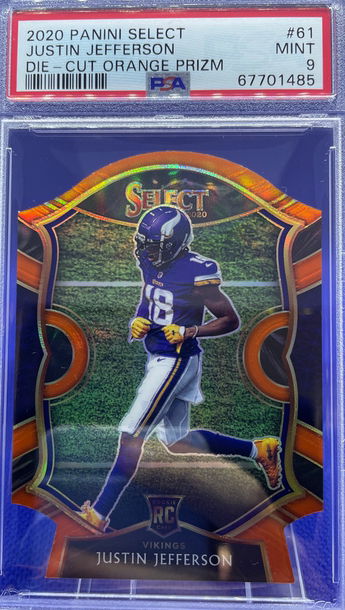 2020 PANINI SELECT JUSTIN JEFFERSON RC ROOKIE CONCOURSE ORANGE PRIZM PSA 9 MINT