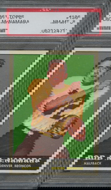 1961 Topps #196 Bob McNamara Denver Broncos PSA 8 NM/MT