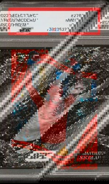 2022 Panini Select UFC Matheus Nicolau RC #276 Octagonside Red Disco /99 PSA 9