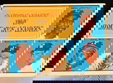 1961 Topps #43  NL Home Run Leaders  (Banks / Aaron / Mathews / Boyer)