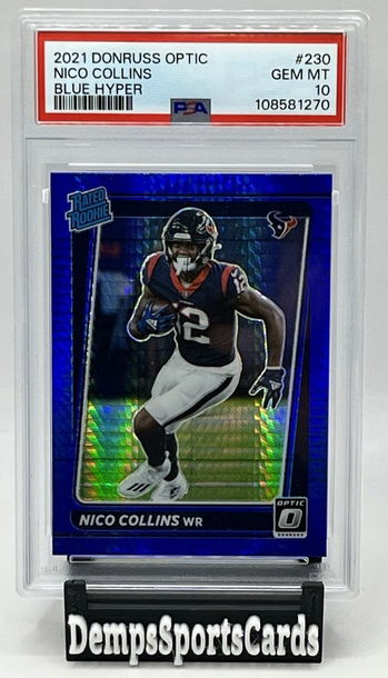 2021 Donruss Optic Rated Rookie Nico Collins Blue Hyper #230 PSA 10 Texans RC