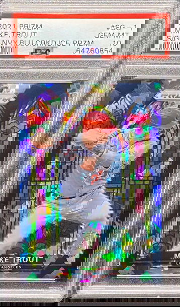 Mike Trout 2021 Prizm Stained Glass Blue Cracked Ice PSA 10 /25