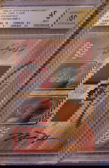 Michael Jordan Lebron James 2006-07 Upper Deck Hardcourt Dual Game Floor AUTO AUTOGRAPH /23 BGS 9/10 