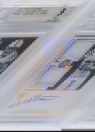 2020 Panini Encased Jonathan Taylor Rookie Dual Swatch Signatures /50 BGS MINT 9.0