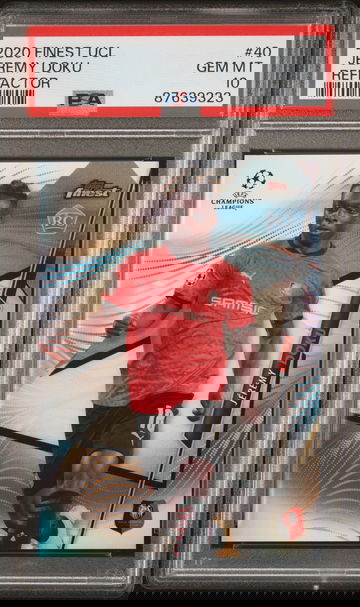 2020 TOPPS FINEST UEFA CHAMPIONS LEAGUE JEREMY DOKU REFRACTOR #40 RC PSA 10