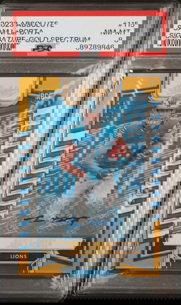 2023 Panini Absolute Signature-Gold Spectrum Sam Laporta #115 /99 PSA 8