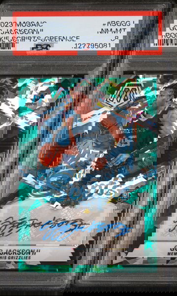 2023 Panini Mosaic Rookie Scripts Green Ice GG Jackson II #RS-GGJ RC Auto PSA 8