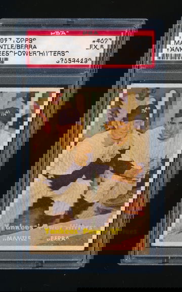 1957 Topps #407, Mickey Mantle Yogi Berra PSA 5 *CENTERED*