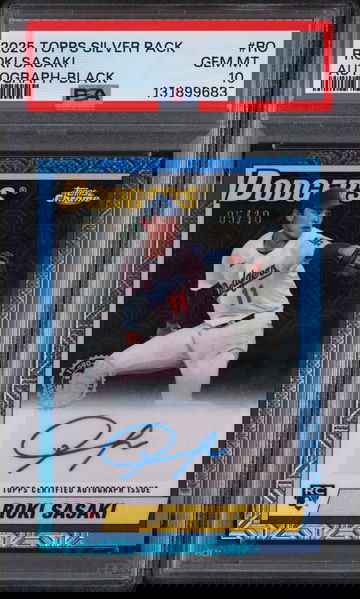 2025 Topps Silver Pack 1990 Chrome Promo Autograph Series 2-Black Roki Sasaki #RO /10 PSA 10