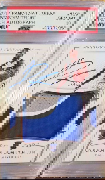 DENNIS SMITH JR 2017-18 NATIONAL TREASURES #/99 PATCH RC ROOKIE AUTO PSA 10 GEM
