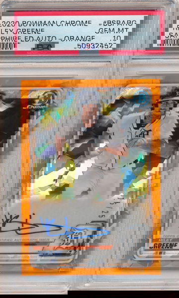 2020 Bowman Chrome Riley Greene Orange Sapphire Refractor Gem Mint PSA 10