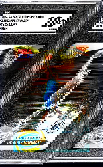 2023-24 Panini Hoops Premium Stock #7 Anthony Edwards Attack The Rack Silver Prizm SGC 10