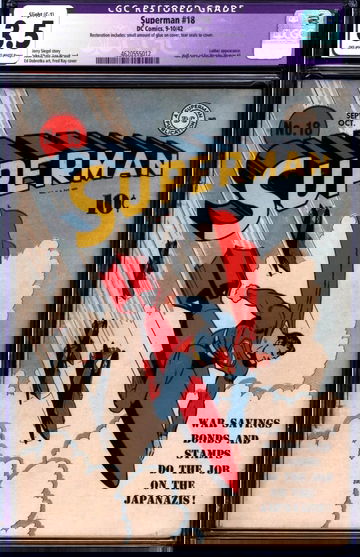 Superman #18 (1942) CGC 3.5 -- Fred Ray WWII cover; O/w to white pages; restored