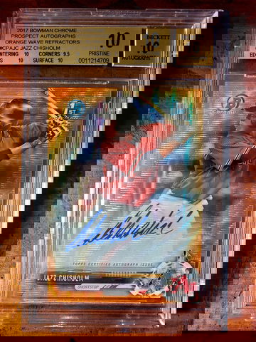 2017 Bowman Chrome Orange Wave Refractor Autograph Jazz Chisholm RC 1st (CPA-JC) #22/25 BGS 10/10