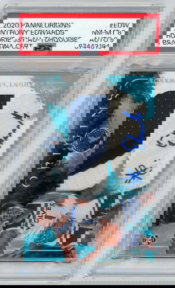 ANTHONY EDWARDS 2020-21 Panini Origins Turquoise RPA Patch Auto Rc #22/25 PSA 8