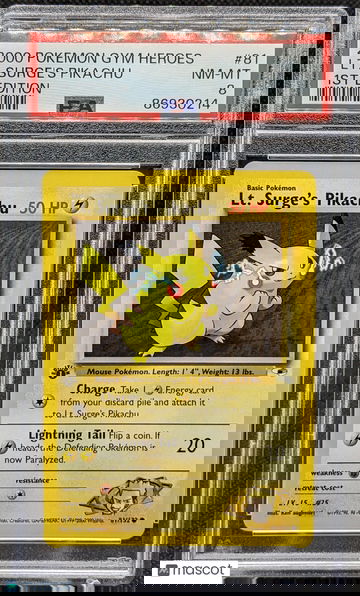 2000 Pokemon Gym Heroes Lt. Surge's Pikachu #81 1st Edition PSA 8