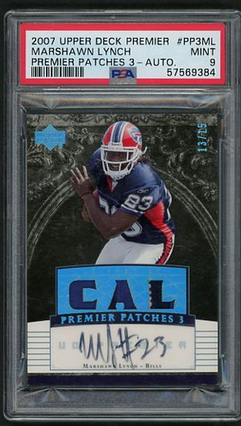 2007 Upper Deck Premier Marshawn Lynch Premier Patches 3-Auto #/15 #PP3ML PSA 9 [FT-2B.14]