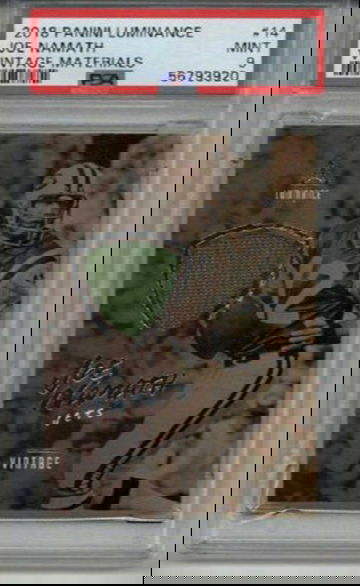 2018 PANINI LUMINANCE VINTAGE MATERIALS #14 JOE NAMATH CARD JETS PSA 9 LOW POP