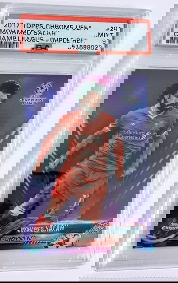2017 Topps Chrome UEFA Champions League Purple Refractor #24 Mohamed Salah 199/250 PSA 9 Mint