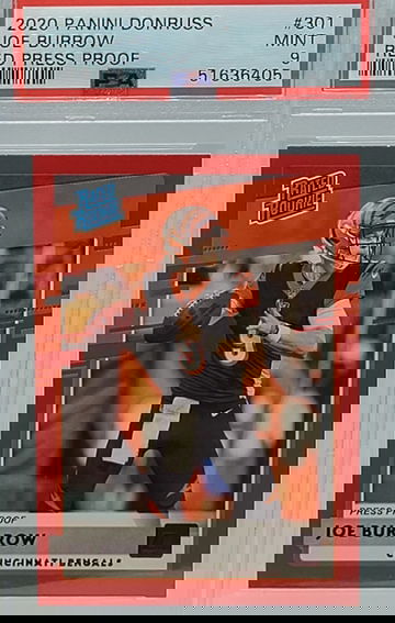 2020-21 Panini Donruss JOE BURROW Red Press Proof RC PSA 9 Mint