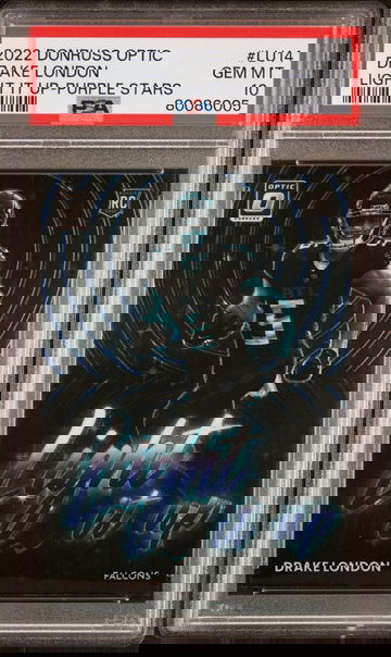 2022 DONRUSS DRAKE LONDON PANINI OPTIC LIGHT IT UP LIGHT IT UP-PURPLE STARS #LU14 #25/25 PSA 10