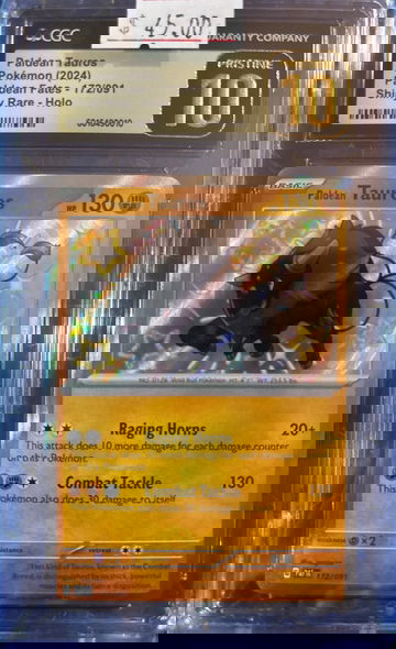 2024 Paldean Tauros Paldean Fates 172/091 Shiny Rare CGC 10 Pristine