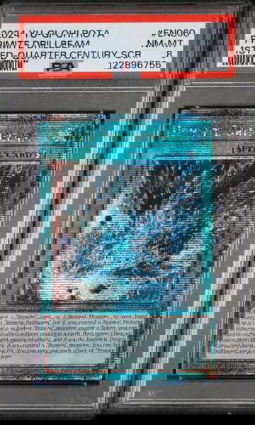 2024 Yu-Gi-Oh! ROTA Quarter Century SCR. Primite Drillbeam #EN060 1st Ed. PSA 8