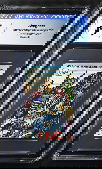 1987 COMIC IMAGES MARVEL HISTORY OF THE X-MEN STICKER AVENGERS #53 CGC 9 MINT