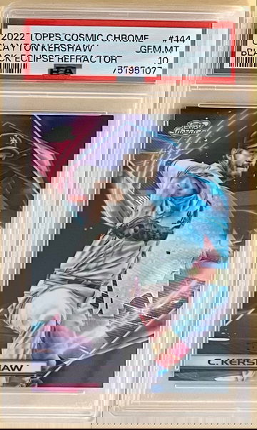 2022 Topps Cosmic Chrome Clayton Kershaw, Black Eclipse Refractor /10, PSA 10