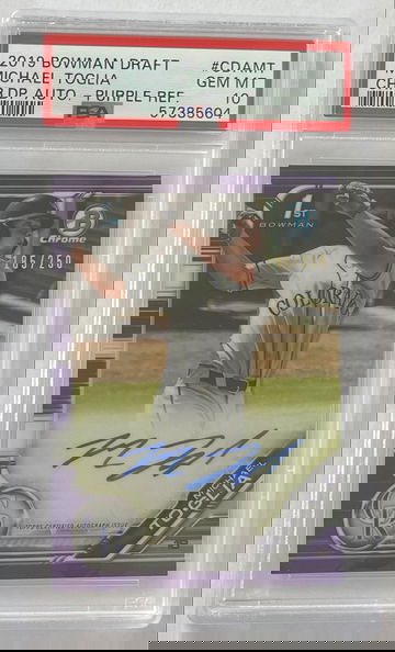 2019 Bowman Draft Michael Toglia Chrome Draft Picks Auto Purple /250 PSA 10