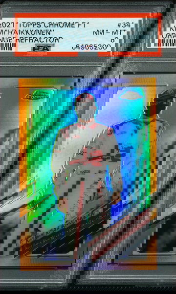 💎🚨 2021 Topps Chrome F1 🍊 Orange Refractor /25 KIMI RAIKKONEN PSA 8 🏎🇫🇮