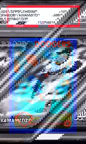 2024 TOPPS CHROME YOSHINOBU YAMAMOTO #18 PURPLE 65 OF 250 ROOKIE RC PSA 9