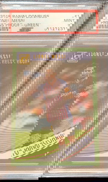 2018 Panini Donruss Lionel Messi #1 Press Proof Green PSA 9