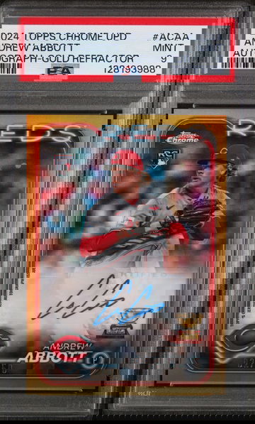 2024 Topps Chrome Update Chrome Baseball Update Series Autographs Autograph-Gold Refractor Andrew Abbott #ACAA /50 PSA 9