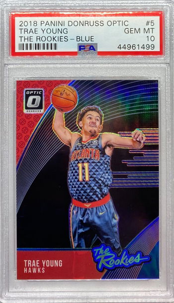 2018 Donruss Optic The Rookies Trae Young Blue  Prizm #’d / 49 PSA 10 Gem Mint 