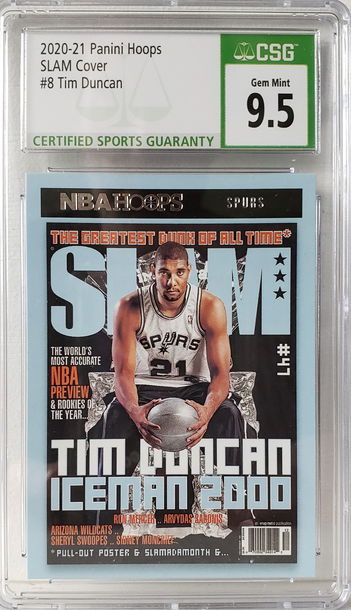 2020-21 Panini Hoops Slam Cover Tim Duncan #8 CSG 9.5