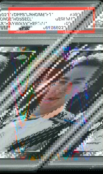 2021 TOPPS CHROME F1 GEORGE RUSSELL BLACK RAYWAVE REF. 1/1 #39 PSA 10 GEM MT