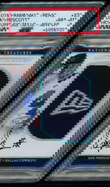 2016 National Treasures Dak Prescott 2/3 Hats Off Rookie New Era PSA 8 RC Auto 