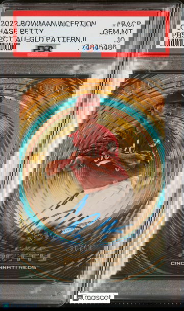 2022 Bowman Inception Chase Petty GOLD AUTO /50 Top Prospect Reds #PACP PSA 10