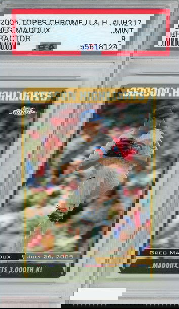 2005 TOPPS CHROME UPDATES HIGHLIGHTS GREG MADDUX UH217 REFRACTOR PSA 9 MINT POP1