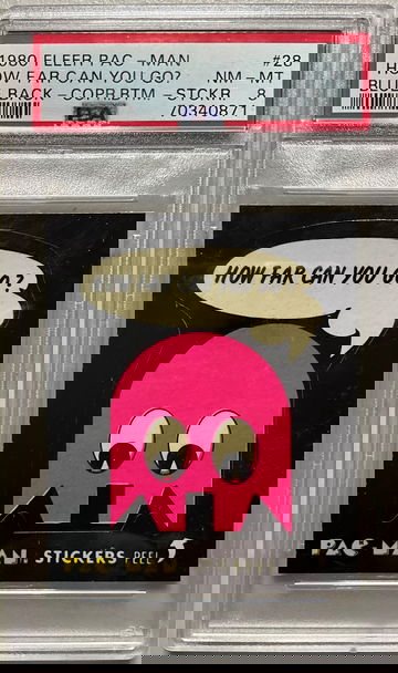 1980 FLEER PAC-MAN #26 HOW FAR CAN YOU GO? BLUE BACK- COPR.BTM STCKR NM-MT